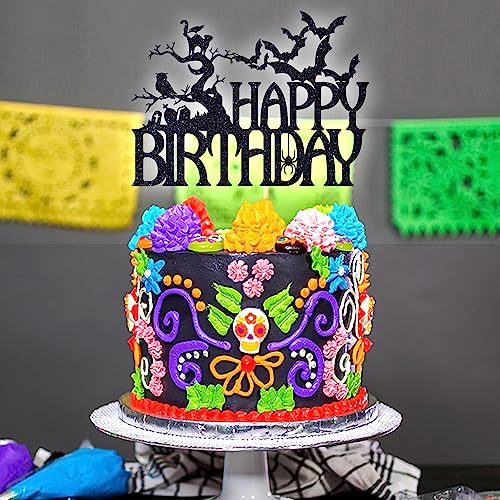 Halloween Spooky Bat Cake Topper Black Glitter for Birthday & Party