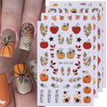 Fall Nail Art Stickers Decals 8 Sheets Pumpkin Leaf Floral DIY Manicure