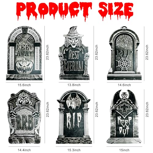 23.62in Halloween Tombstones Set of 5 | Large Plastic Graveyard Decorations for Yard Outside - Assembly Required