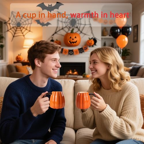 Halloween Pumpkin Mug Set of 2 - 750ml Large Ceramic Pumpkin Cups for Fall & Halloween