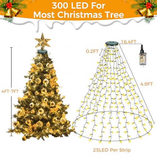 Litogo Christmas Tree Lights 300LED 4.9FT Warm White Fairy Lights with Remote & 8 Modes