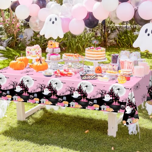 6 pcs Pink Halloween Boo Party Tablecloths Baby Shower Decorations - Waterproof & Disposable