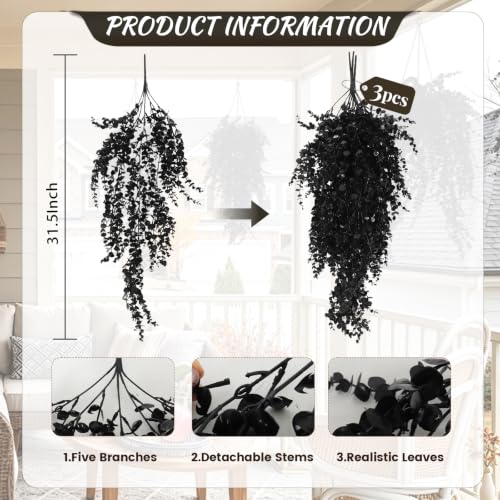 Artificial Hanging Plant Vines - Black Grass Faux Fall Greenery 31.5" with 5 Stems - Variation of Black Grass / Hanging Plants Without Lights