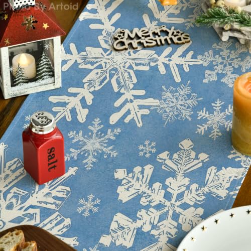 Snowflakes Christmas Table Runner 13x72 Inch - Blue Holiday Home Decor