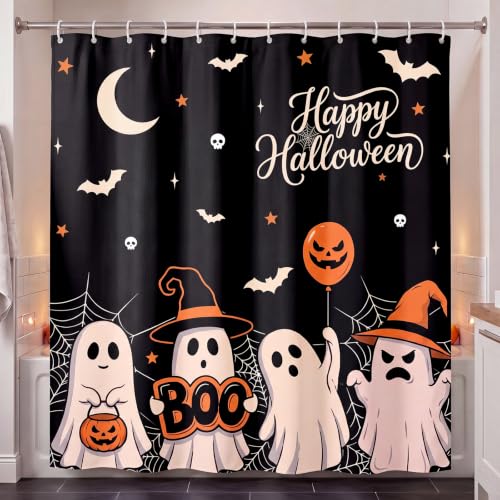 Halloween Ghost Shower Curtain with Hooks, 72 x 71 Inches - Boo Variation