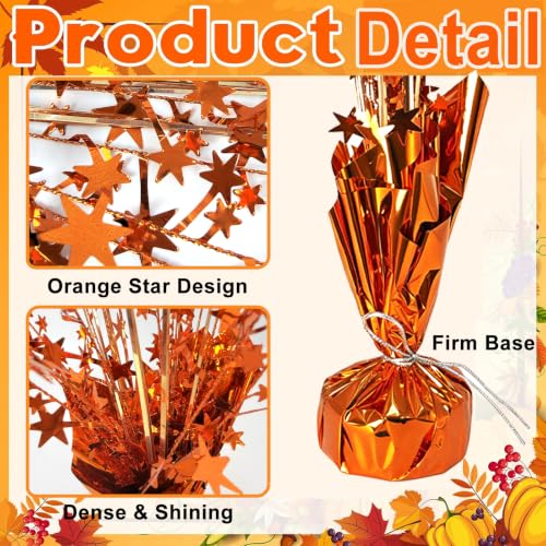 Fall Table Centerpiece Set with Metallic Orange Stars - Thanksgiving & Autumn Decor, 6 Pack
