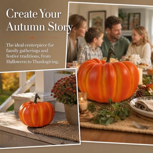 Artificial Pumpkin Decoration - Realistic Resin Fall Halloween Ornament 13.5x17.2cm