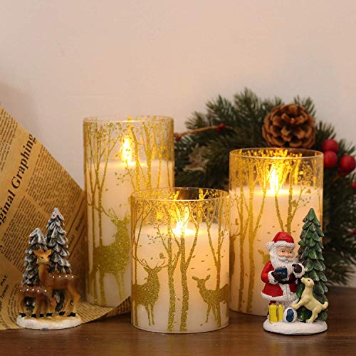Silver Deer Flameless Glass Candles Set with Remote - Flickering LED Pillars for Christmas Home Decor
