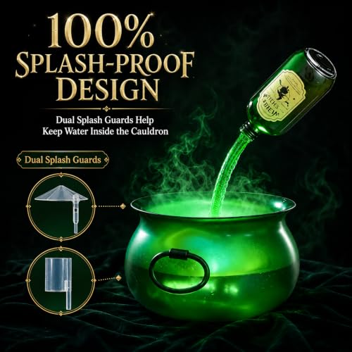 Halloween Floating Potion Cauldron with Mist Maker and Green Glow