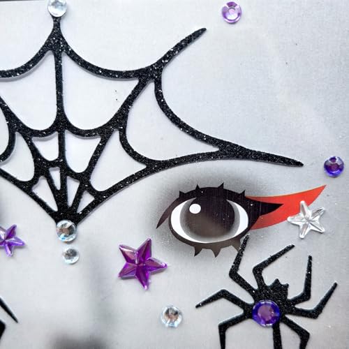 Halloween Glitter Spider Face Sticker - Black Spider & Web with Gems, Waterproof & Self-Adhesive, for Makeup & Cosplay - Black Variation