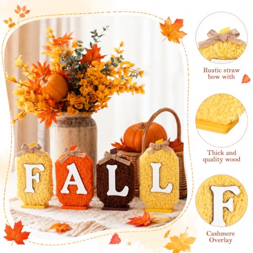 Fall Wooden Sign Set with Teddy Fleece & Jute Bows - Seasonal Home Decor