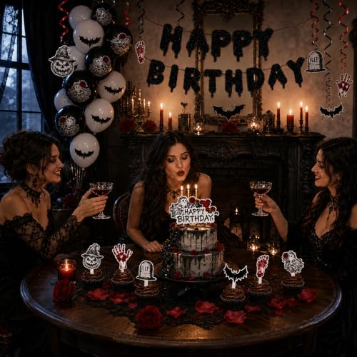 166PCS Gothic Halloween Birthday Decorations Party Supplies Set for Girls Women