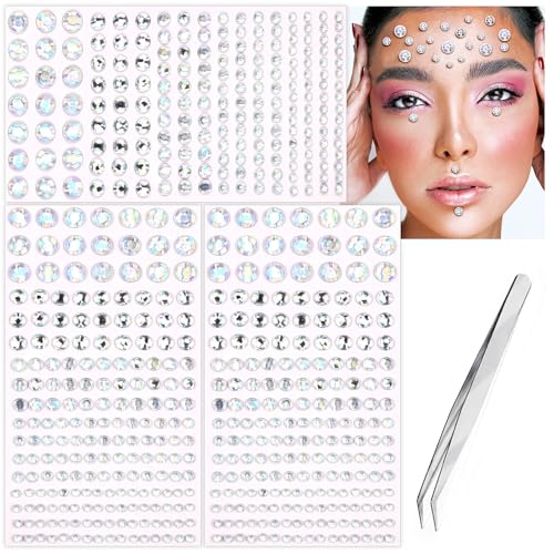 Self-Adhesive Face Gems Pearls for Makeup Halloween Rave Accessories 21 Laser Clear