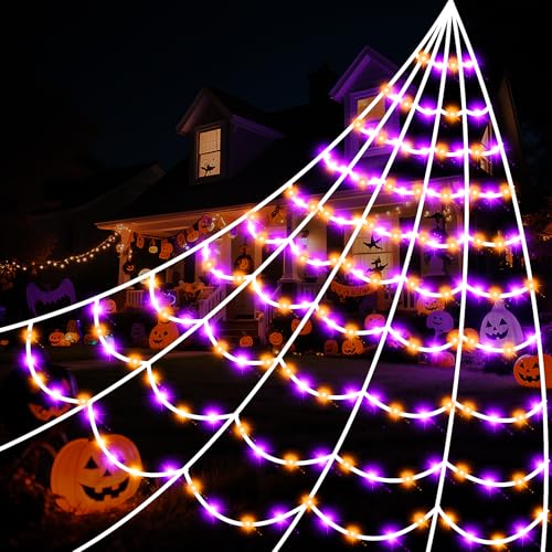 Halloween Spider Web Lights - 250 LED 16.4 Ft Outdoor Indoor Decoration with 8 Modes, Purple & Orange, Variation of THIS listing
