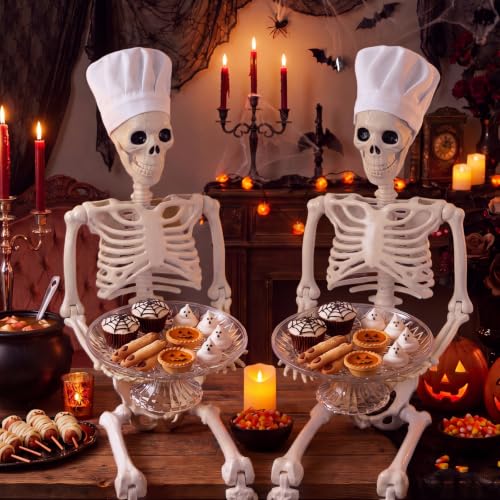 Chef Skeleton Halloween Candy Bowl Set - 35 Inch Spooky Skeleton Serving Dish with Chef Hats