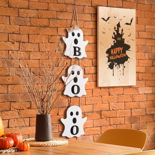 Vicenpal Halloween Boo Ghost Wooden Door Hanger Sign - Classic Variation