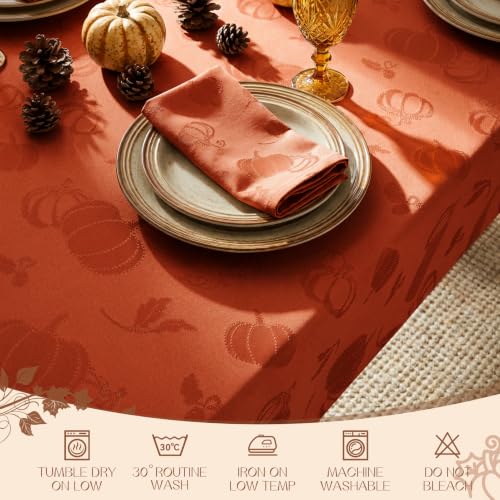 Fall Jacquard Pumpkin Tablecloth - Orange 60 x 84 Inch Rectangular Seasonal Decor