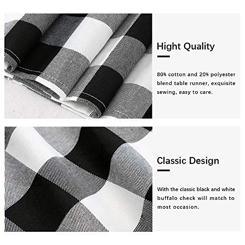 Buffalo Check Plaid Table Runner 13x108 Inches - 2 Pack Black & White Christmas Decor