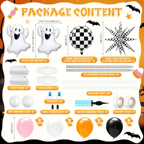 Halloween Balloon Arch Kit with Ghost & Star Foil Balloons - Pink, Orange, Black, White, Ghost Variation
