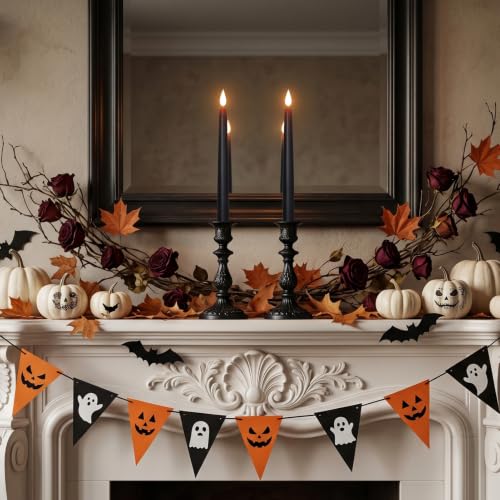 Black Flameless Taper Candles with Remote Timer - 11 Inch Gothic Decor Set of 12