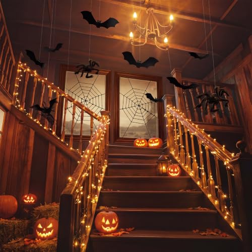 Halloween LED String Lights with Spiders and Bats Indoor Decor Set - 17 Pieces