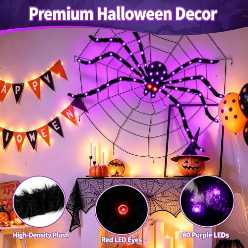 Giant Halloween Spider Lights with Timer - 82 LED Waterproof Outdoor Decor - 1 Pack