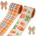 Fall Pumpkin Ribbons Set - Wired Edge Orange Buffalo Plaid Burlap for Gift Wrapping & Decorations - Style 5 Plaid Pumpkin