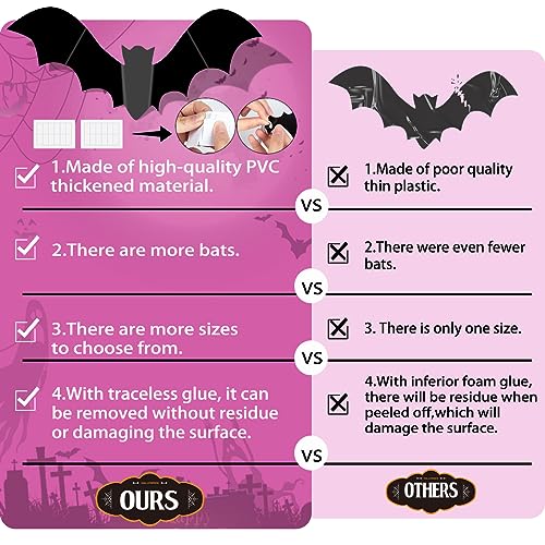Pink Halloween Bat Wall Decals - 48pcs Indoor Outdoor Decor for Party & Home