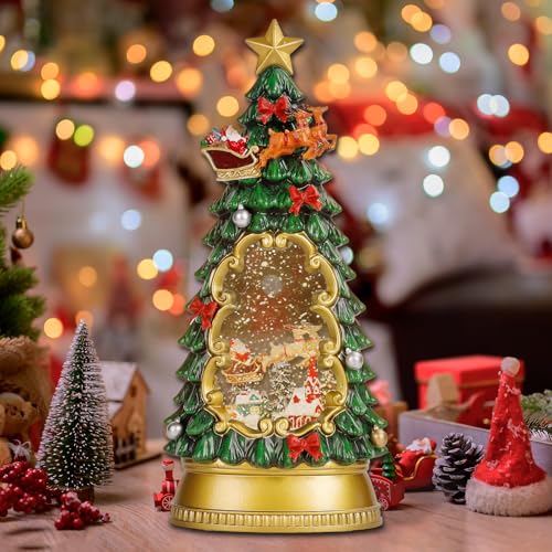 Christmas Snow Globe Lantern with Reindeer Vehicle - Musical & Timer Decor