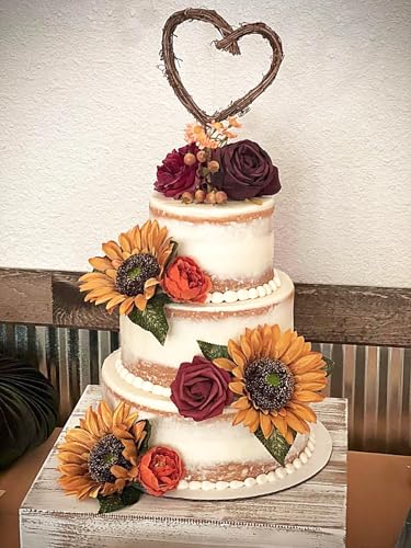 Fall Sunflower Artificial Flowers Set Burgundy Roses Bouquets for Wedding & Home Decor - Fall Fake Flowers