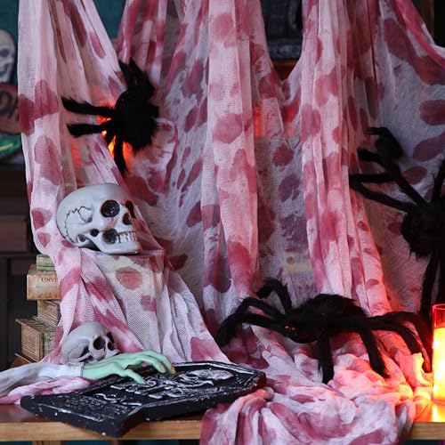 Halloween Outdoor Decoration Giant Spider Web with Black Fake Spiders - White & Black Variations