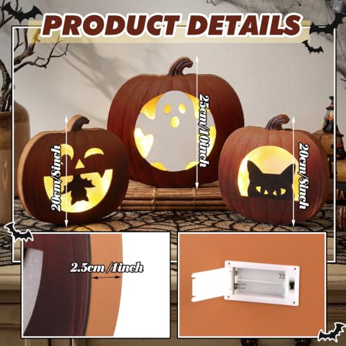 Halloween Lighted Pumpkin Table Decor Set with Ghost Cat Bat - Pinkunn