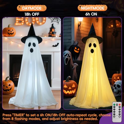 Outdoor Halloween Ghost Decorations Set with LED Lights, Adjustable Tall Spooky Figures