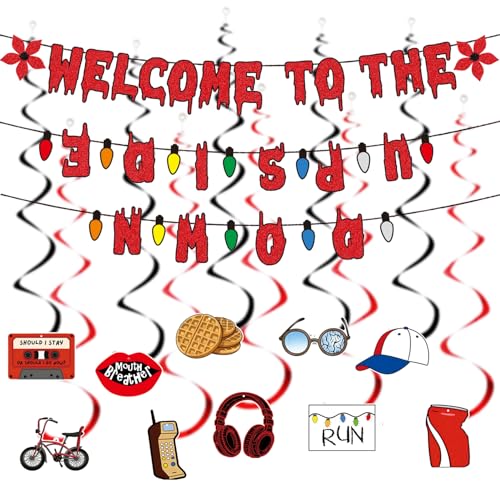 Upside Down Party Banner with Glitter Horror Theme for Birthday & Event Decor