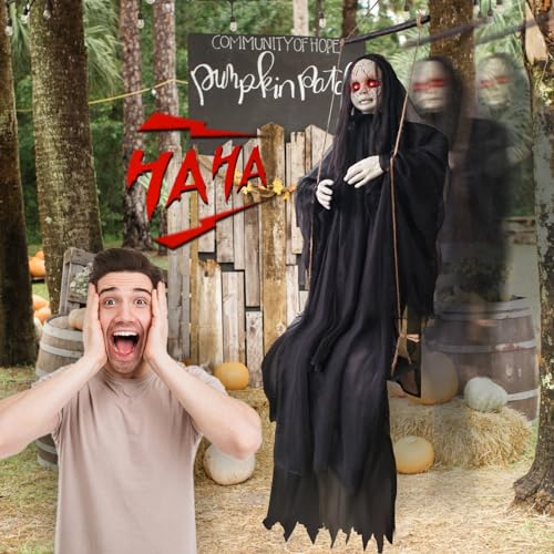 Halloween Hanging Ghost Decoration with Glowing Eyes & Sound - Indoor/Outdoor Spooky Ghost Girl