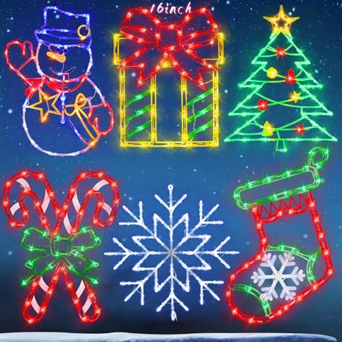 16-Inch Christmas Window Silhouette Lights with Snowflake Gift Tree Snowman Candy Cane Variations