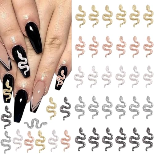 Halloween Nail Charms Cartoon Snake Nail Gems 5D Gold Silver Nail Art Decorations - Variation ASD-06