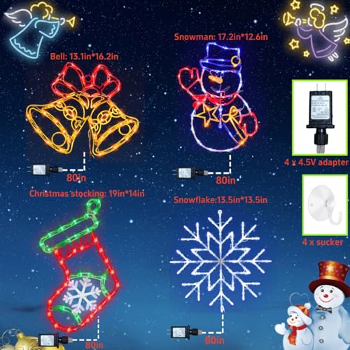 16-Inch Christmas Window Silhouette Lights Decorations with Snowman & Stocking & Bell & Snowflake - Outdoor Indoor Holiday Lights