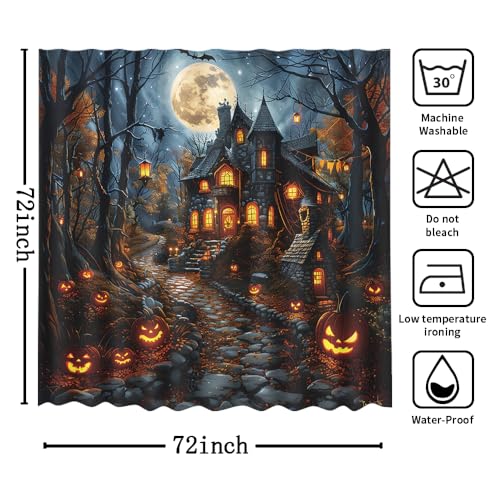 Halloween Evil Pumpkin Shower Curtain Black - Moon Night Bathroom Decor