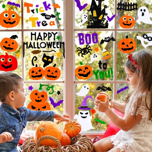 Halloween Gel Window Clings - 6 Sheets, Reusable Spooky Decals for Glass