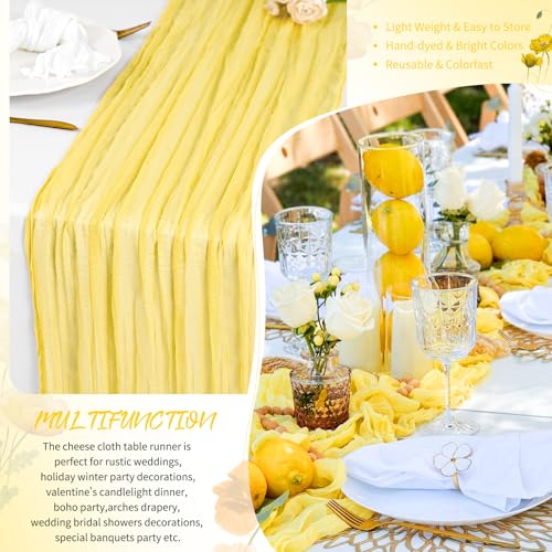 Light Yellow Cheesecloth Table Runner 17x108 Inches - 18 Pack Boho Home Decor