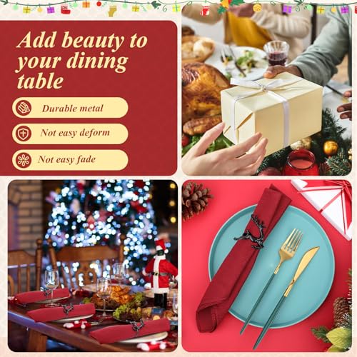 Black Deer Napkin Rings Set of 12 - Elegant Holiday Table Decor