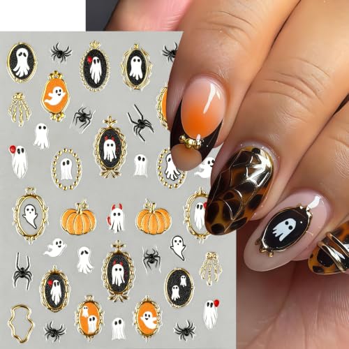 Halloween Nail Art Stickers Decals - 6 Sheets Retro Pumpkin Spider Ghost Bats - Mirror Frame Variation