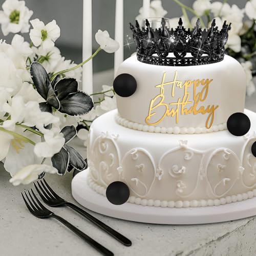 Black Queen Crown Cake Topper for Women - Gothic Party Decoration, 8 Pcs