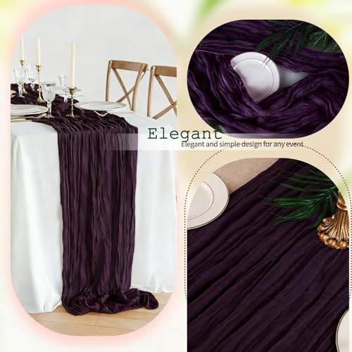 Dark Purple Cheesecloth Table Runner 12 Pack 21.5x120 Inch - Elegant Party Decor