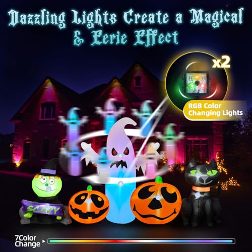 8FT Halloween Inflatable Yard Decoration Pumpkin Ghost & Black Cat with RGB Lights - Outdoor Lawn & Garden Decor - Variation of THIS listing