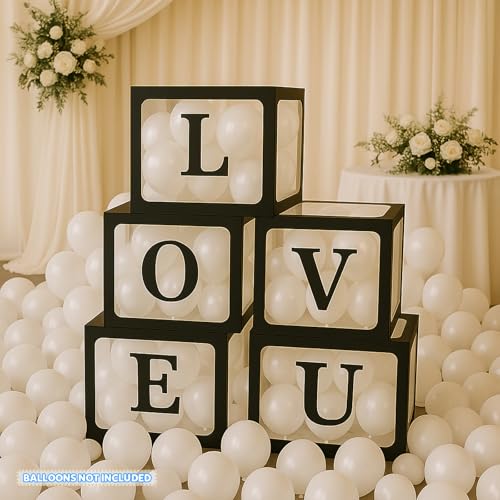 Voircoloria Baby Balloon Boxes with 78 Letters - Black, 6 Pack - Baby Shower Decorations