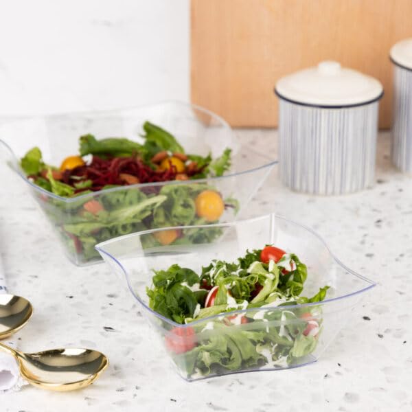 45 oz Wave Clear Disposable Plastic Serving Bowl Pack of 3 - Elegant Party & Salad Bowl