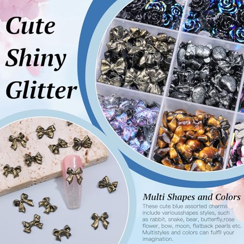 3D Butterfly Rose Flower Bow Rabbit Nail Charms Kit Black Variation
