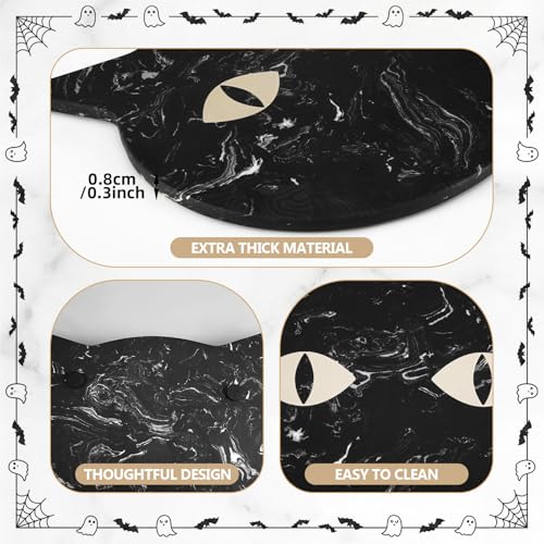 Halloween Cat Marble Cheese Board - Black 11x9.8 Inch Serving Tray with Variation Black/Cat